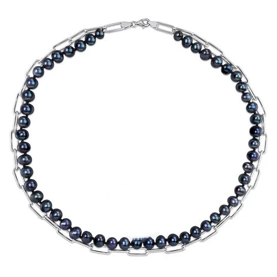 JMS always Necklaces Original AMOUR 775mm Black Freshwater Cultured Pearl Double Layered Chain Necklace In Sterling Silver 18 In JMS always Necklaces Original AMOUR 775mm Black Freshwater Cultured Pearl Double Layered Chain Necklace In Sterling Silver 18 In