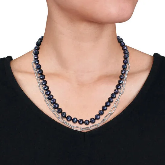 JMS always Necklaces Original AMOUR 775mm Black Freshwater Cultured Pearl Double Layered Chain Necklace In Sterling Silver 18 In JMS always Necklaces Original AMOUR 775mm Black Freshwater Cultured Pearl Double Layered Chain Necklace In Sterling Silver 18 In