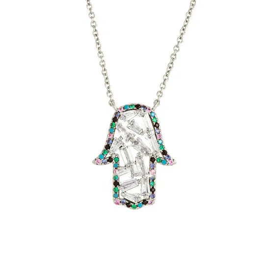 JMS always Necklaces Original Elegant Confetti Womens 18K White Gold Plated CZ Simulated Diamond Hamsa Charm Fashion Necklace JMS always Necklaces Original Elegant Confetti Womens 18K White Gold Plated CZ Simulated Diamond Hamsa Charm Fashion Necklace