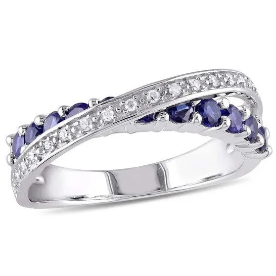 JMS always Original Delmar 110 CT TW Diamond and Created Blue Sapphire Crossover Ring in Sterling Silver Rings JMS always Original Delmar 110 CT TW Diamond and Created Blue Sapphire Crossover Ring in Sterling Silver Rings