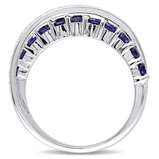 JMS always Original Delmar 110 CT TW Diamond and Created Blue Sapphire Crossover Ring in Sterling Silver Rings JMS always Original Delmar 110 CT TW Diamond and Created Blue Sapphire Crossover Ring in Sterling Silver Rings