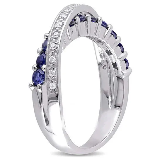 JMS always Original Delmar 110 CT TW Diamond and Created Blue Sapphire Crossover Ring in Sterling Silver Rings JMS always Original Delmar 110 CT TW Diamond and Created Blue Sapphire Crossover Ring in Sterling Silver Rings