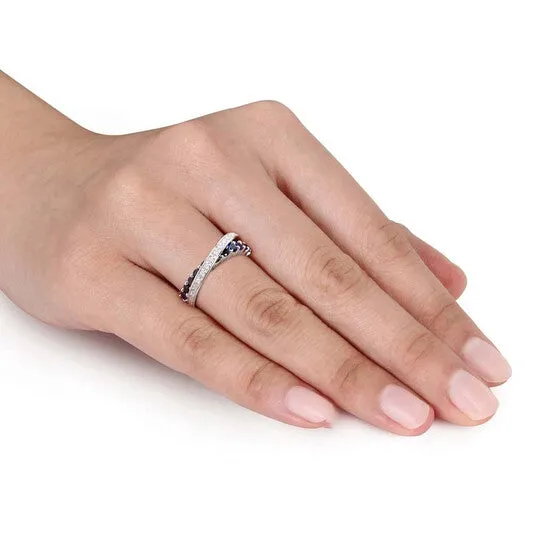 JMS always Original Delmar 110 CT TW Diamond and Created Blue Sapphire Crossover Ring in Sterling Silver Rings JMS always Original Delmar 110 CT TW Diamond and Created Blue Sapphire Crossover Ring in Sterling Silver Rings