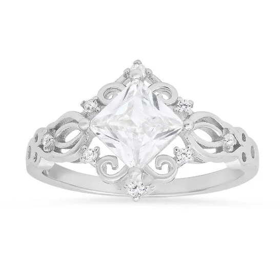 JMS always Original Kylie Harper Sterling Silver Princesscut Cubic Zirconia CZ Filigree Ring Rings JMS always Original Kylie Harper Sterling Silver Princesscut Cubic Zirconia CZ Filigree Ring Rings