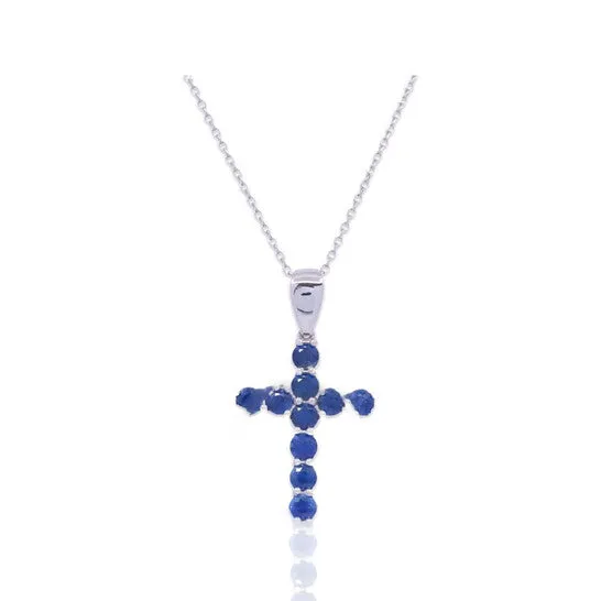 JMS always Original Tresorra 18K White Gold Sapphire Cross NecklaceLength 16 inches PreStyled Sets