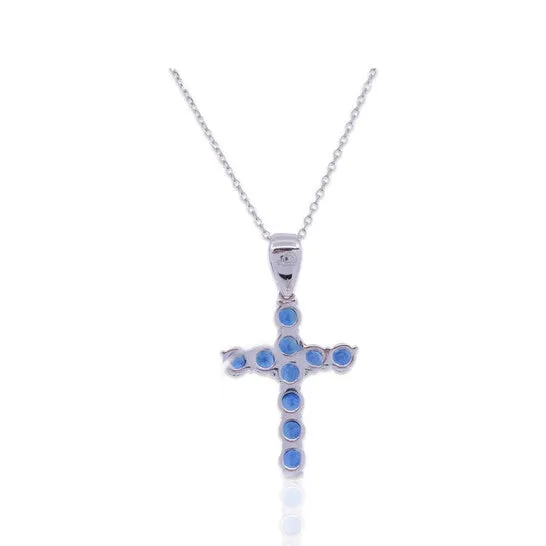 JMS always Original Tresorra 18K White Gold Sapphire Cross NecklaceLength 16 inches PreStyled Sets