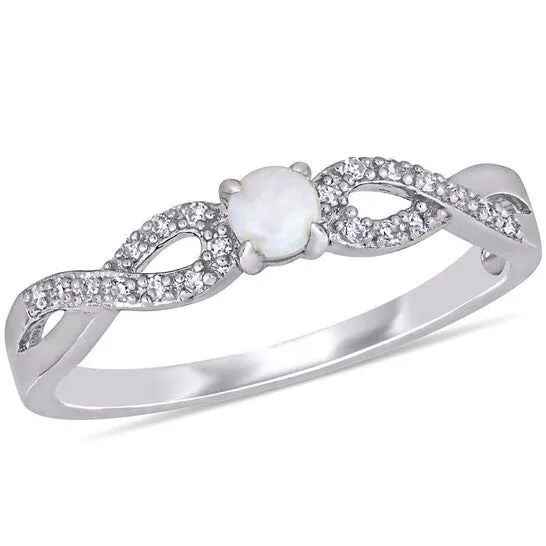 JMS always Rings Original Amour 110 CT TDW Diamond and 110 CT TGW Opal Infinity Ring in Sterling Silver JMS always Rings Original Amour 110 CT TDW Diamond and 110 CT TGW Opal Infinity Ring in Sterling Silver
