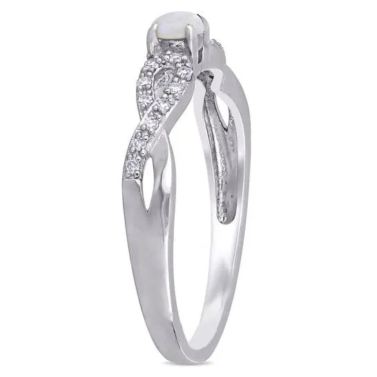 JMS always Rings Original Amour 110 CT TDW Diamond and 110 CT TGW Opal Infinity Ring in Sterling Silver JMS always Rings Original Amour 110 CT TDW Diamond and 110 CT TGW Opal Infinity Ring in Sterling Silver