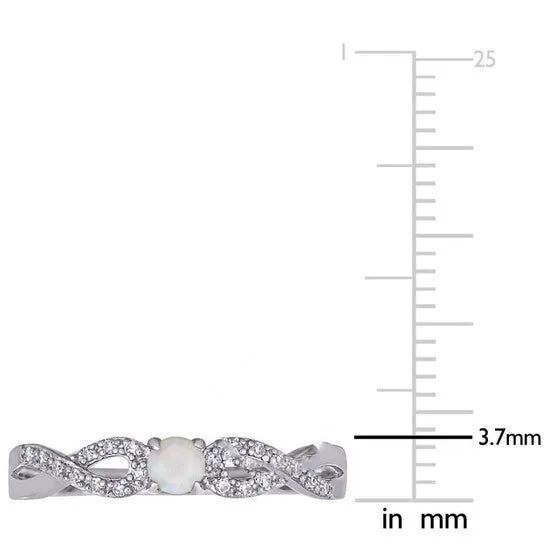 JMS always Rings Original Amour 110 CT TDW Diamond and 110 CT TGW Opal Infinity Ring in Sterling Silver JMS always Rings Original Amour 110 CT TDW Diamond and 110 CT TGW Opal Infinity Ring in Sterling Silver