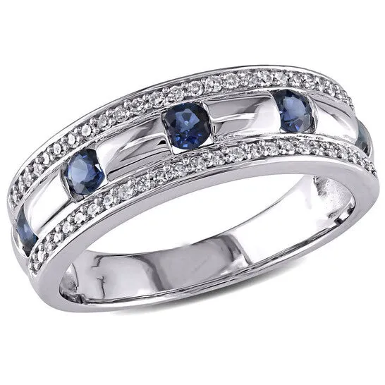 JMS always Rings Original Amour 10k White Gold 14 CT TDW Diamond and Sapphire Anniversary Band Ring JMS always Rings Original Amour 10k White Gold 14 CT TDW Diamond and Sapphire Anniversary Band Ring