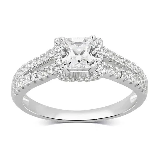 JMS always Rings Original DiamondMuse 200 cttw Sterling Silver Princess Cut Cubic Zirconia Split Shank Engagement Ring for Women JMS always Rings Original DiamondMuse 200 cttw Sterling Silver Princess Cut Cubic Zirconia Split Shank Engagement Ring for Women