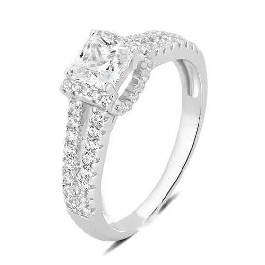 JMS always Rings Original DiamondMuse 200 cttw Sterling Silver Princess Cut Cubic Zirconia Split Shank Engagement Ring for Women JMS always Rings Original DiamondMuse 200 cttw Sterling Silver Princess Cut Cubic Zirconia Split Shank Engagement Ring for Women