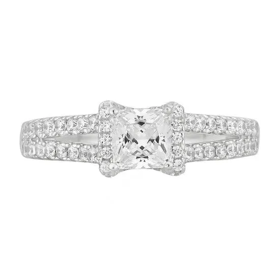JMS always Rings Original DiamondMuse 200 cttw Sterling Silver Princess Cut Cubic Zirconia Split Shank Engagement Ring for Women JMS always Rings Original DiamondMuse 200 cttw Sterling Silver Princess Cut Cubic Zirconia Split Shank Engagement Ring for Women