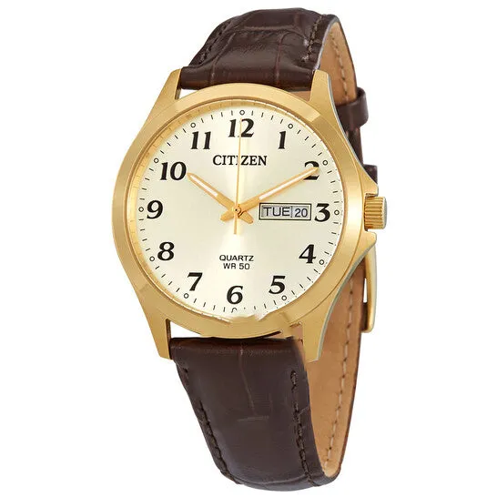 JMS always Watches Original Citizen Quartz Gold Dial Brown Leather Mens Watch BF500205P JMS always Watches Original Citizen Quartz Gold Dial Brown Leather Mens Watch BF500205P
