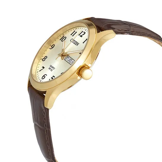 JMS always Watches Original Citizen Quartz Gold Dial Brown Leather Mens Watch BF500205P JMS always Watches Original Citizen Quartz Gold Dial Brown Leather Mens Watch BF500205P