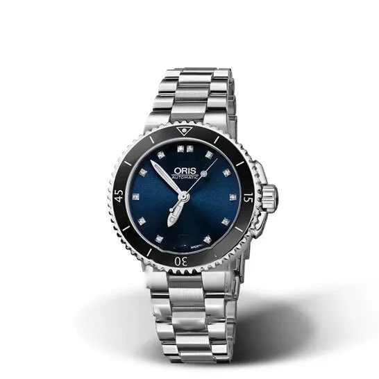 JMS always Watches Original Oris Aquis Automatic Diamond Blue Dial Ladies Watch 01 733 7652 419507 8 18 01P