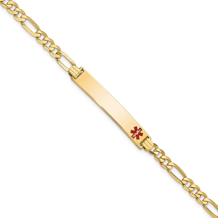 MDS Bracelets Solid 14K Yellow Gold Medical Red Enamel Flat Figaro Link ID Bracelet MDS Bracelets Solid 14K Yellow Gold Medical Red Enamel Flat Figaro Link ID Bracelet
