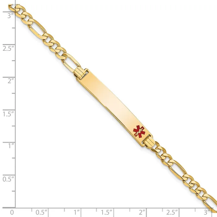 MDS Bracelets Solid 14K Yellow Gold Medical Red Enamel Flat Figaro Link ID Bracelet MDS Bracelets Solid 14K Yellow Gold Medical Red Enamel Flat Figaro Link ID Bracelet