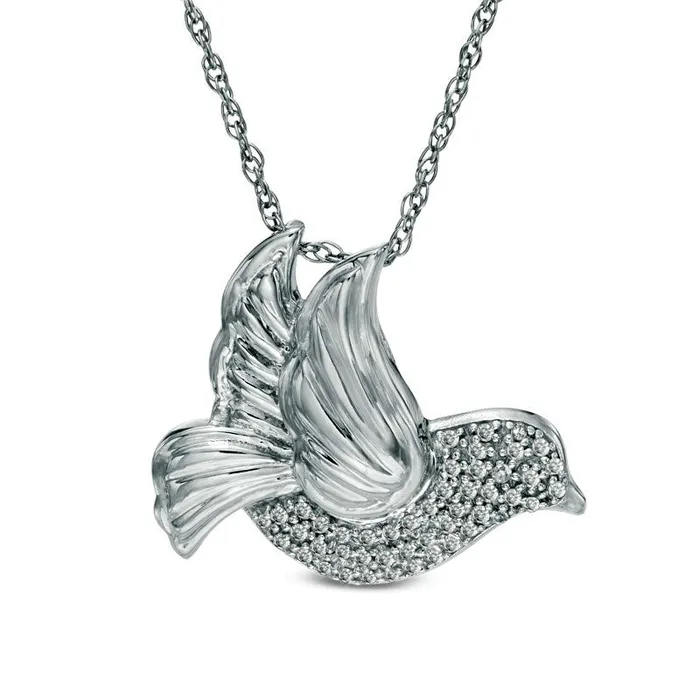 Necklaces 013 CT TW Natural Diamond Dove Pendant in Sterling Silver Goldia