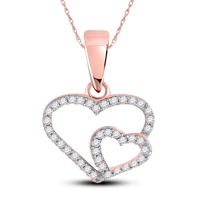 Necklaces 10k Rose Gold Round Diamond Double Heart Pendant 110 Cttw gndatlanta Necklaces 10k Rose Gold Round Diamond Double Heart Pendant 110 Cttw gndatlanta