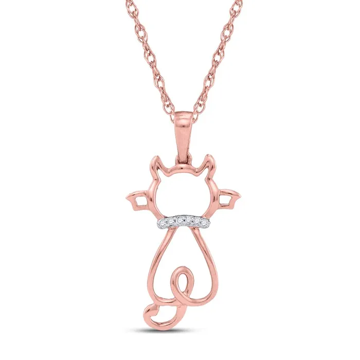 Necklaces 10k Rose Gold Round Diamond Kitty Cat Animal Pendant 02 Cttw gndatlanta Necklaces 10k Rose Gold Round Diamond Kitty Cat Animal Pendant 02 Cttw gndatlanta