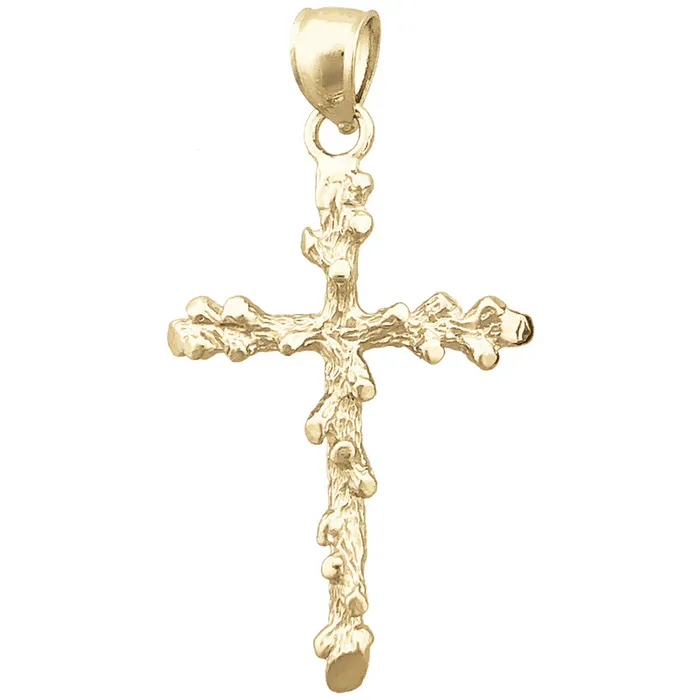 Necklaces 14K Gold 26MM Nugget 3D Cross Pendant Goldia