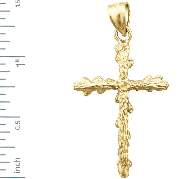Necklaces 14K Gold 26MM Nugget 3D Cross Pendant Goldia
