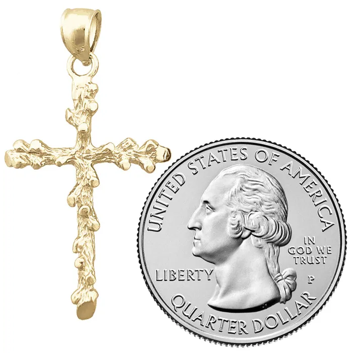 Necklaces 14K Gold 26MM Nugget 3D Cross Pendant Goldia