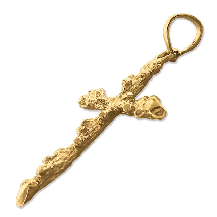 Necklaces 14K Gold 26MM Nugget 3D Cross Pendant Goldia