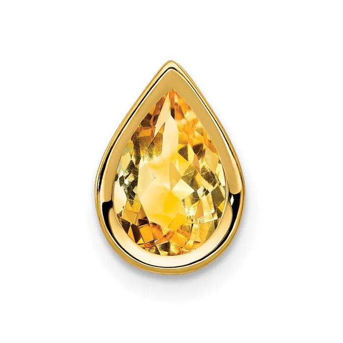 Necklaces 14K Yellow Gold 9x6mm Pear Citrine Checker bezel pendant Goldia