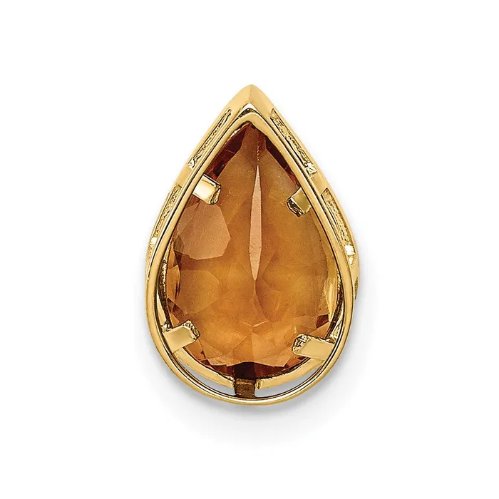 Necklaces 14K Yellow Gold 9x6mm Pear Citrine Checker bezel pendant Goldia