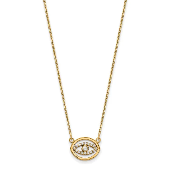Necklaces 14K Yellow Gold Small Real Diamond Gold Halo Evil Eye Necklace Goldia