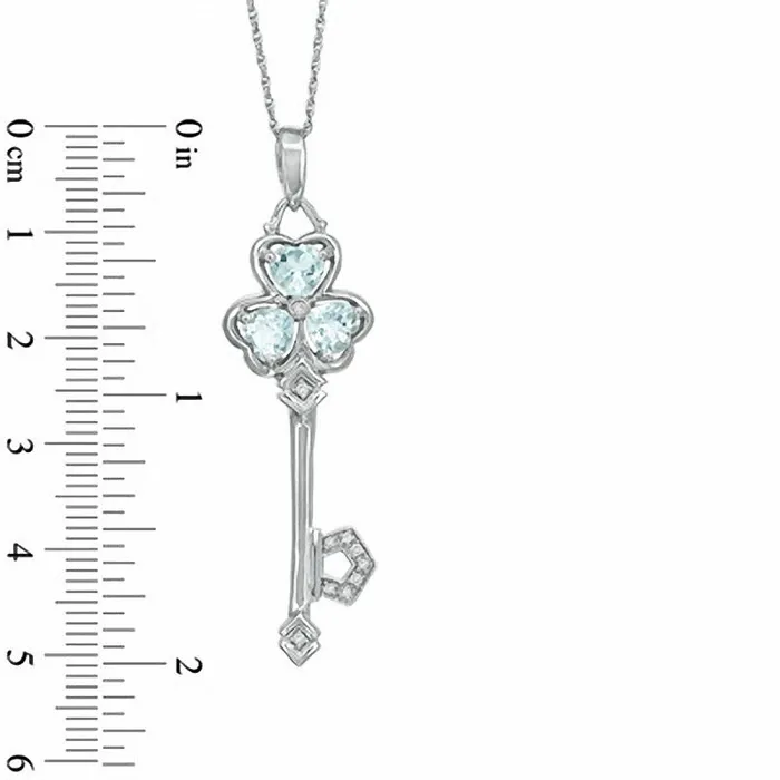 Necklaces Aquamarine and Natural Diamond Accent CloverTop Key Pendant in Sterling Silver Goldia Necklaces Aquamarine and Natural Diamond Accent CloverTop Key Pendant in Sterling Silver Goldia