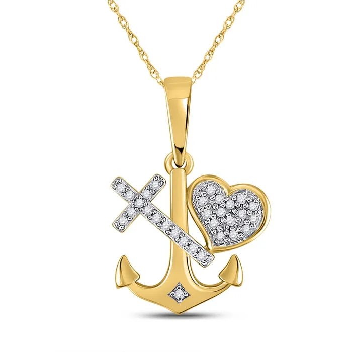 Necklaces gndatlanta 10k Yellow Gold Round Diamond Heart Cross Anchor Pendant 112 Cttw Necklaces gndatlanta 10k Yellow Gold Round Diamond Heart Cross Anchor Pendant 112 Cttw