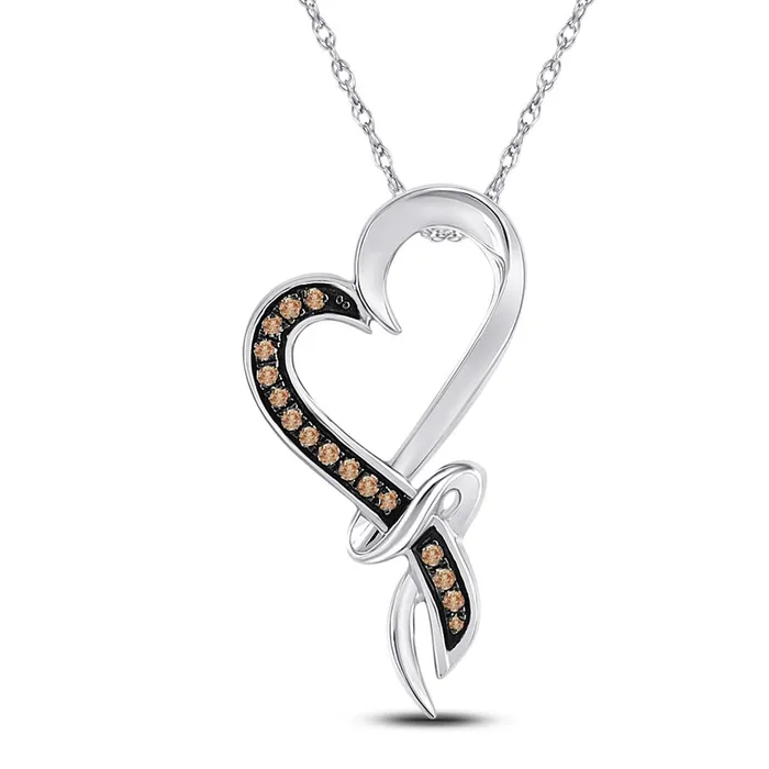 Necklaces gndatlanta 14k White Gold Round Brown Diamond Heart Pendant 110 Cttw Necklaces gndatlanta 14k White Gold Round Brown Diamond Heart Pendant 110 Cttw