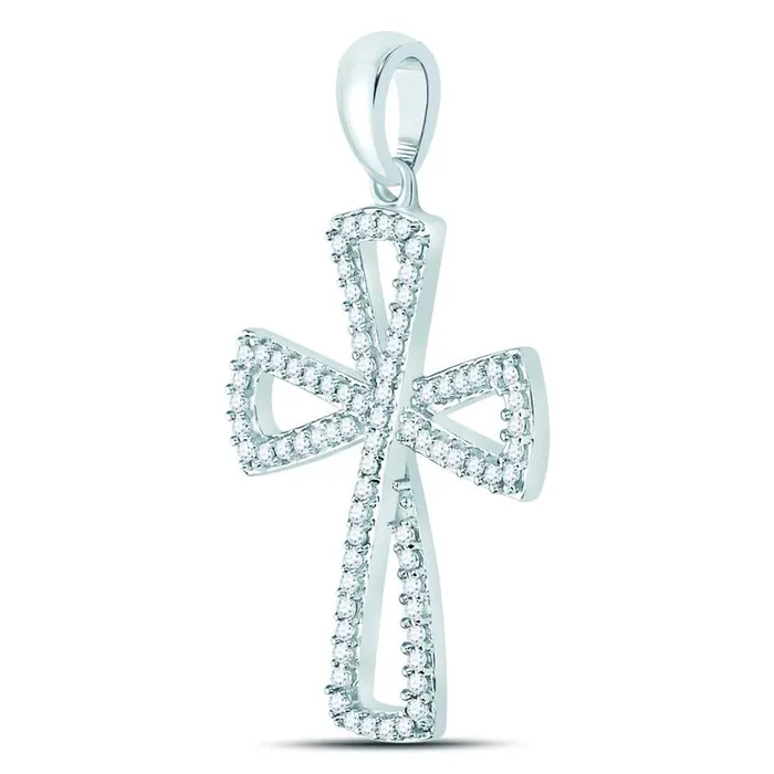 Necklaces gndatlanta 14k White Gold Round Diamond Flared Cross Pendant 13 Cttw Necklaces gndatlanta 14k White Gold Round Diamond Flared Cross Pendant 13 Cttw