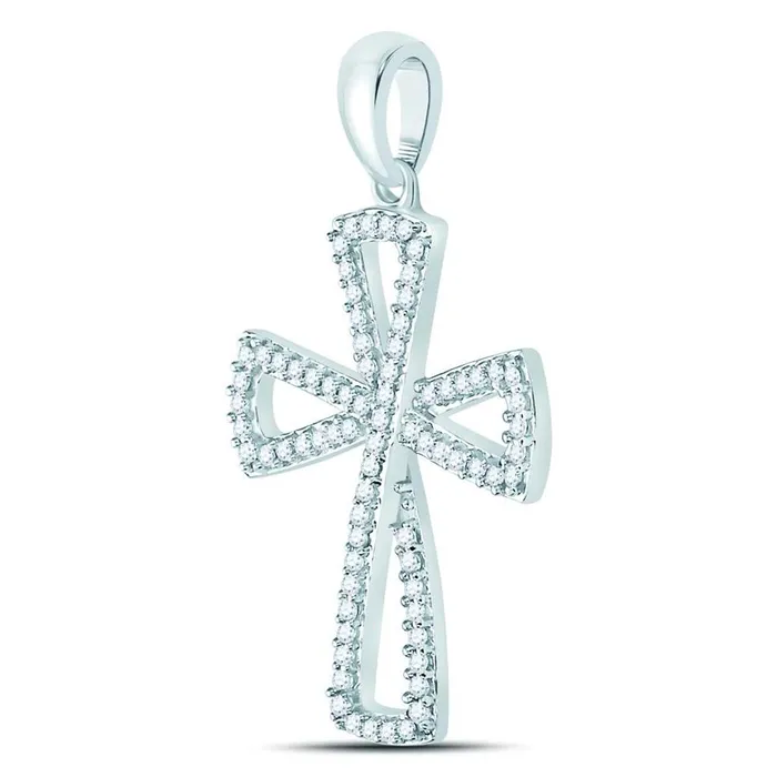 Necklaces gndatlanta 14k White Gold Round Diamond Flared Cross Pendant 13 Cttw