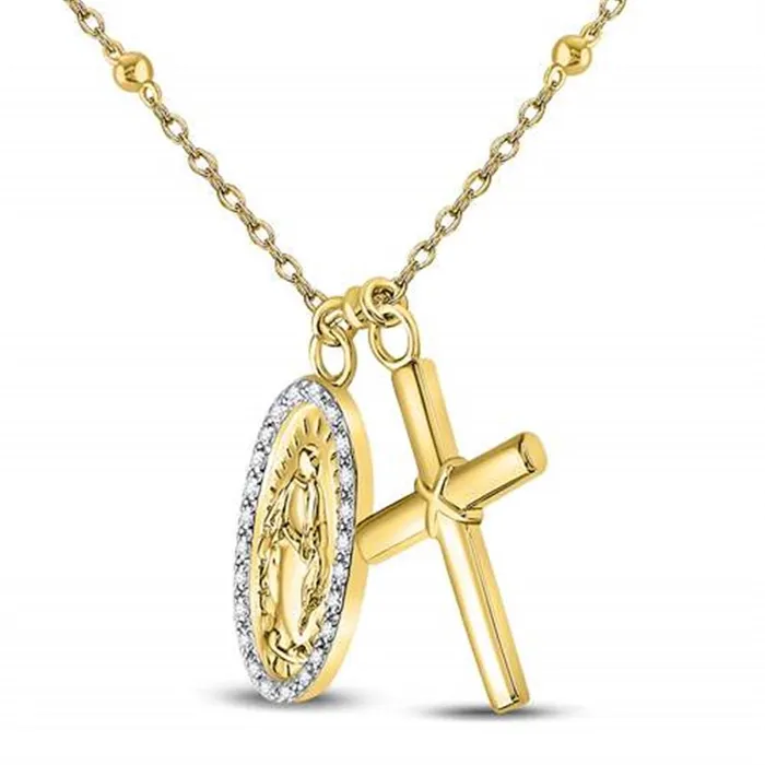 Necklaces gndatlanta Sterling Silver Round Diamond Rosary Cross Necklace 110 Cttw