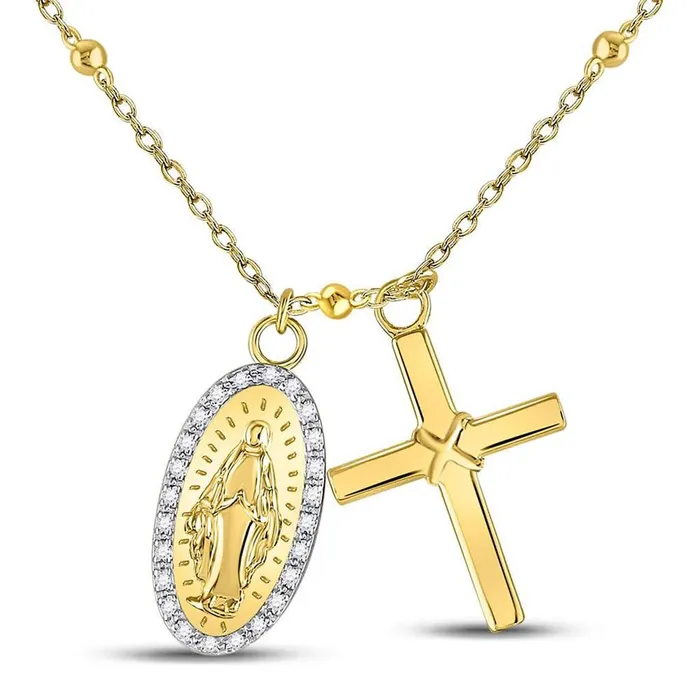 Necklaces gndatlanta Sterling Silver Round Diamond Rosary Cross Necklace 110 Cttw