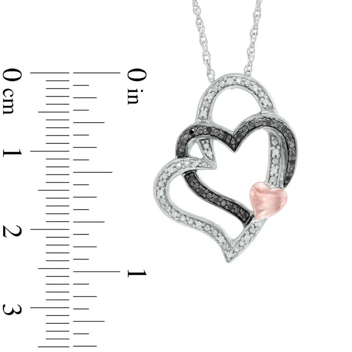 Necklaces Goldia 01 CT TW Enhanced Black and White Natural Diamond Hearts Pendant in Sterling Silver and 10K Rose Gold Plate Necklaces Goldia 01 CT TW Enhanced Black and White Natural Diamond Hearts Pendant in Sterling Silver and 10K Rose Gold Plate