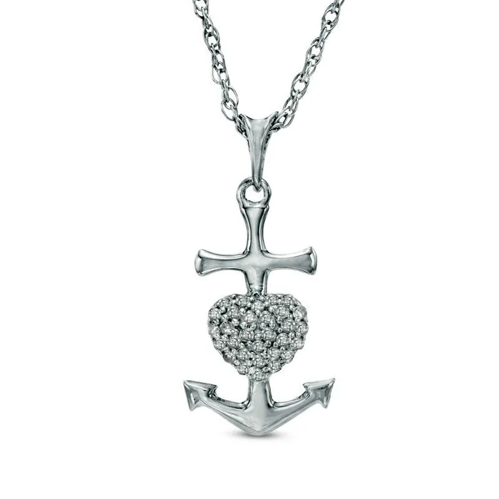 Necklaces Goldia 01 CT TW Natural Diamond Heart Anchor Pendant in Sterling Silver Necklaces Goldia 01 CT TW Natural Diamond Heart Anchor Pendant in Sterling Silver