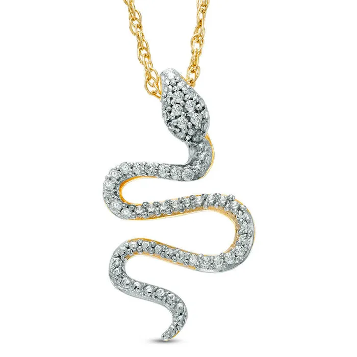Necklaces Goldia 01 CT TW Natural Diamond Snake Pendant in 10K Yellow Gold Necklaces Goldia 01 CT TW Natural Diamond Snake Pendant in 10K Yellow Gold