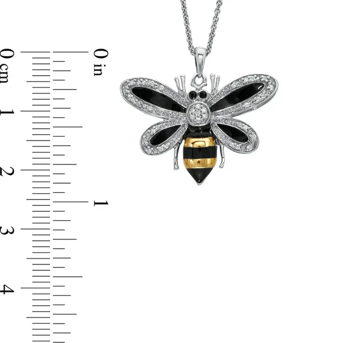 Necklaces Goldia 01 CT TW Natural Diamond with Black and Yellow Enamel Bee Pendant in Sterling Silver Necklaces Goldia 01 CT TW Natural Diamond with Black and Yellow Enamel Bee Pendant in Sterling Silver
