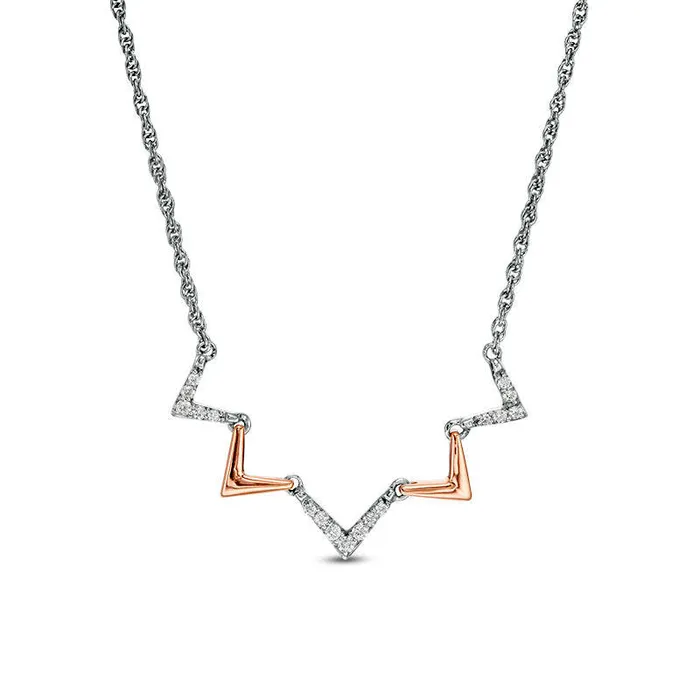 Necklaces Goldia 013 CT TW Natural Diamond Alternating Chevron Necklace in Sterling Silver and 10K Rose Gold 165 Necklaces Goldia 013 CT TW Natural Diamond Alternating Chevron Necklace in Sterling Silver and 10K Rose Gold 165