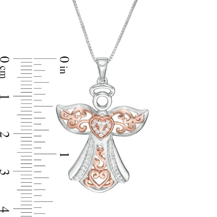 Necklaces Goldia 013 CT TW Natural Diamond Ornate Angel Pendant in Sterling Silver and 14K Rose Gold Plate Necklaces Goldia 013 CT TW Natural Diamond Ornate Angel Pendant in Sterling Silver and 14K Rose Gold Plate
