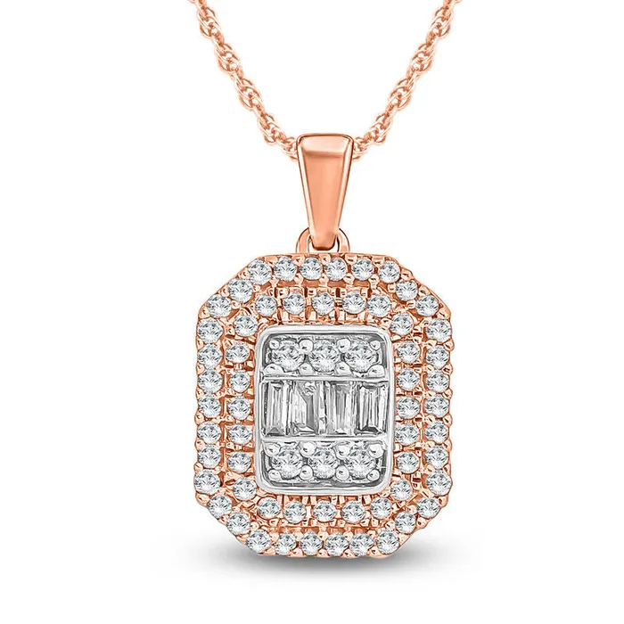 Necklaces Goldia 033 CT TW Composite Baguette and Round Natural Diamond Octagon Frame Pendant in 10K Rose Gold Necklaces Goldia 033 CT TW Composite Baguette and Round Natural Diamond Octagon Frame Pendant in 10K Rose Gold