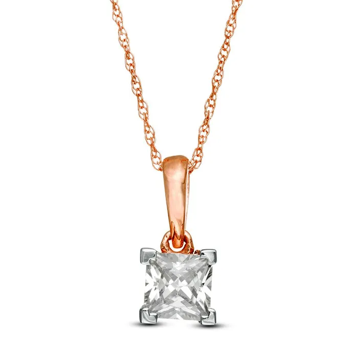 Necklaces Goldia 05 CT PrincessCut Natural Clarity Enhanced Solitaire Pendant in 10K Rose Gold Necklaces Goldia 05 CT PrincessCut Natural Clarity Enhanced Solitaire Pendant in 10K Rose Gold