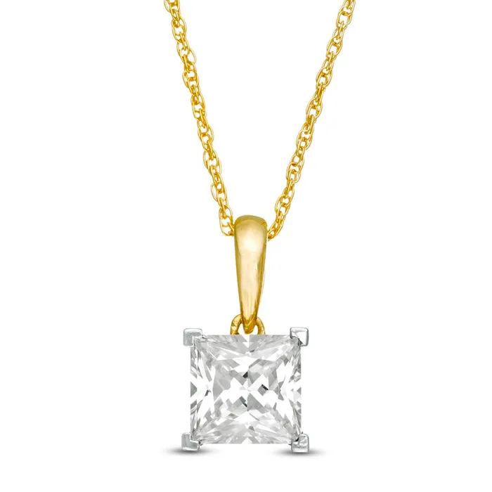 Necklaces Goldia 1 CT PrincessCut Natural Clarity Enhanced Solitaire Pendant in 10K Yellow Gold Necklaces Goldia 1 CT PrincessCut Natural Clarity Enhanced Solitaire Pendant in 10K Yellow Gold