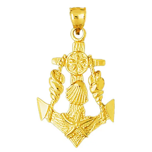 Necklaces Goldia 14K Gold Ship Anchor with Seashells Accent Pendant