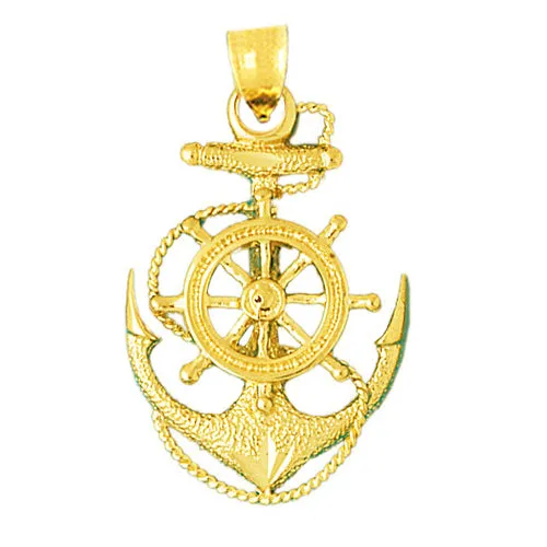 Necklaces Goldia 14K Gold Ship Wheel Rope and Anchor Pendant